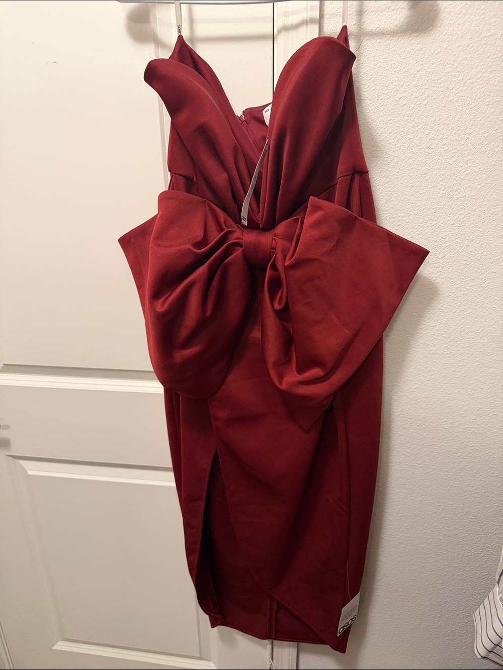 ASOS Wine Strapless Mini Dress with Statement Bow